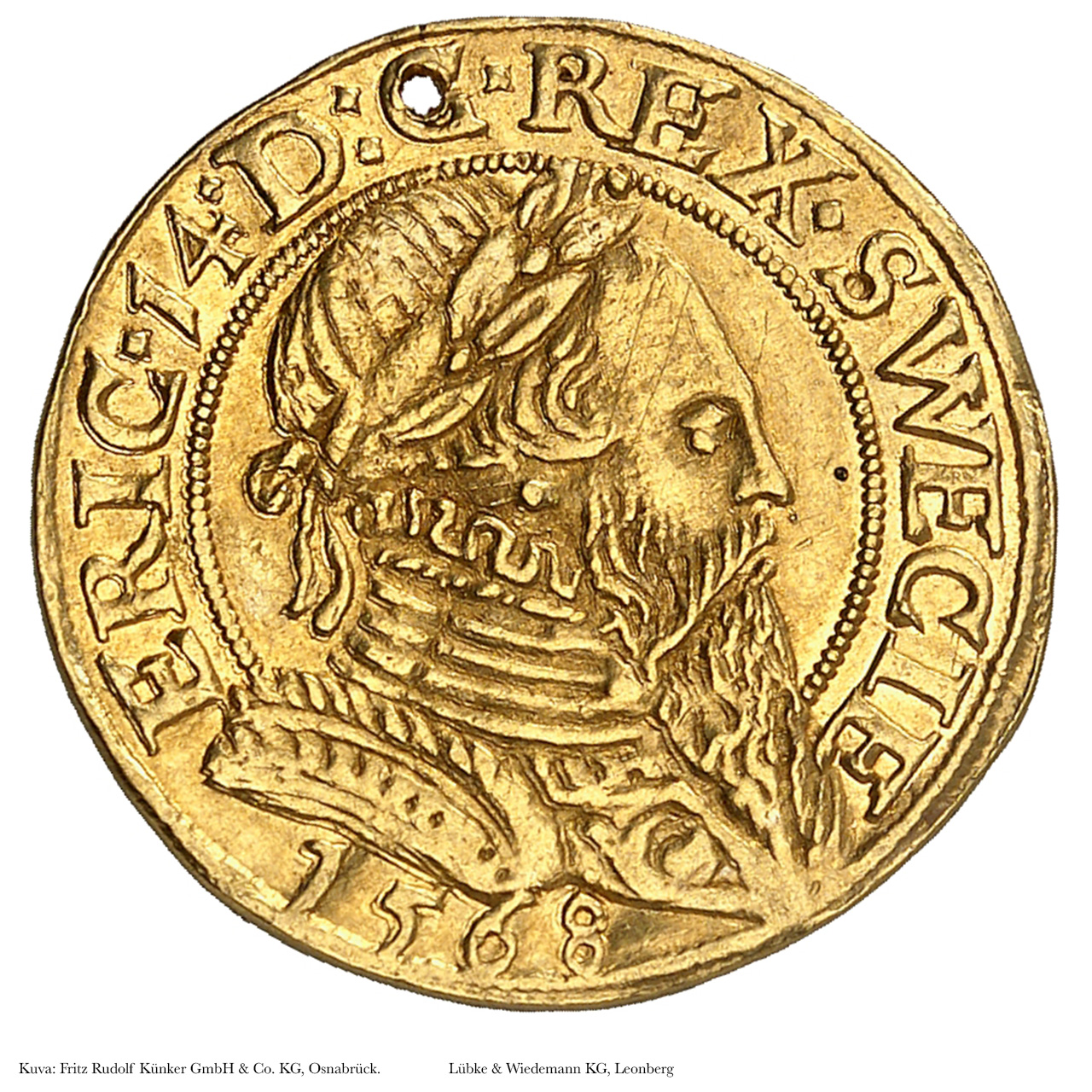 Ruotsin Eerik XIV:n aikaisesta kultarahasta huudettiin 200 000 euron ennätyshinta
